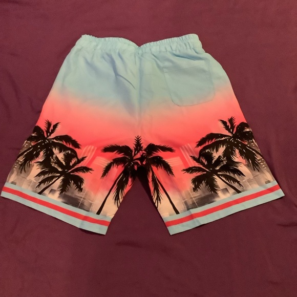 Good Vibes‎ Swim Trunks Baby Blue Palm Trees Mens Size Large - Picture 3 of 3